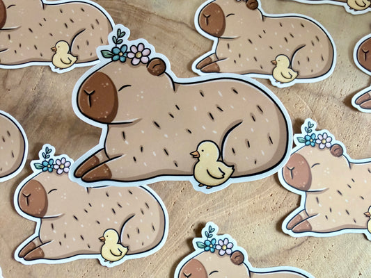 Capybara and Tiny Duck Die Cut Sticker