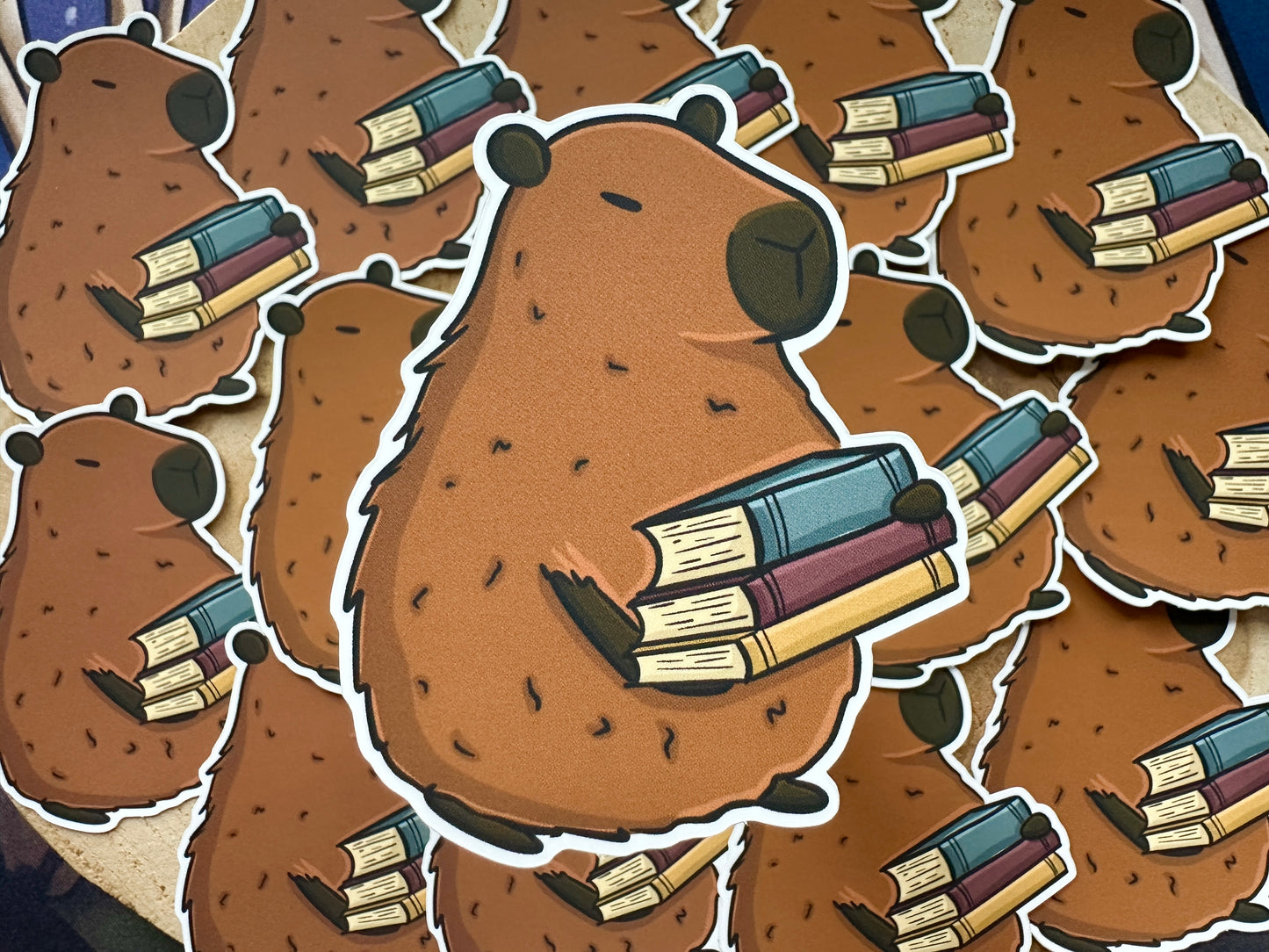 Capybara & Books Die Cut Sticker