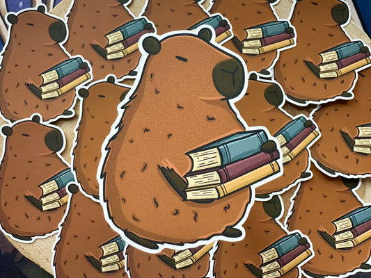Capybara & Books Die Cut Sticker
