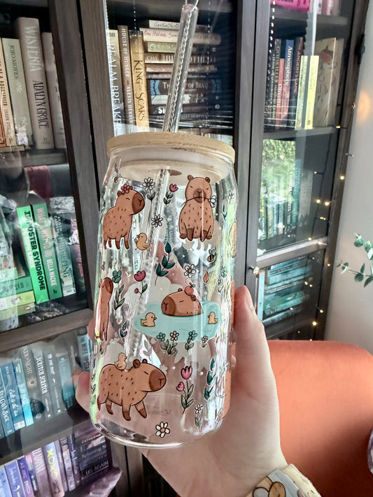 Capybara and Tiny Duck Glass Tumbler