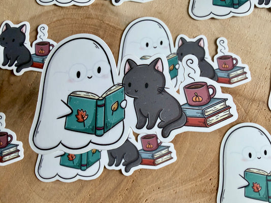 Ghost & Cat Die Cut Sticker
