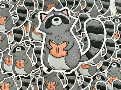 Reading Raccoon Die Cut Sticker