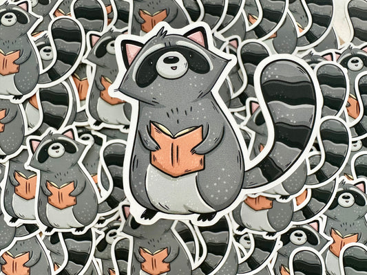 Reading Raccoon Sticker 