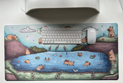 Capybara Lake Party Desk Mat / Gaming Mousepad