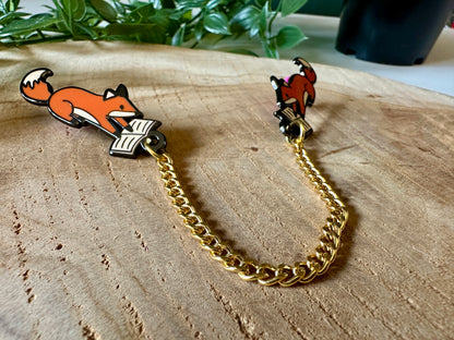 Fox with Book Enamel Collar Pin