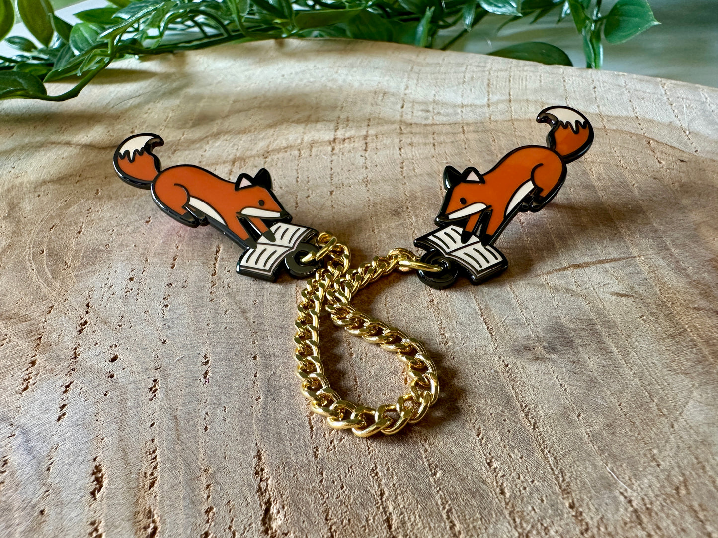 Fox with Book Enamel Collar Pin