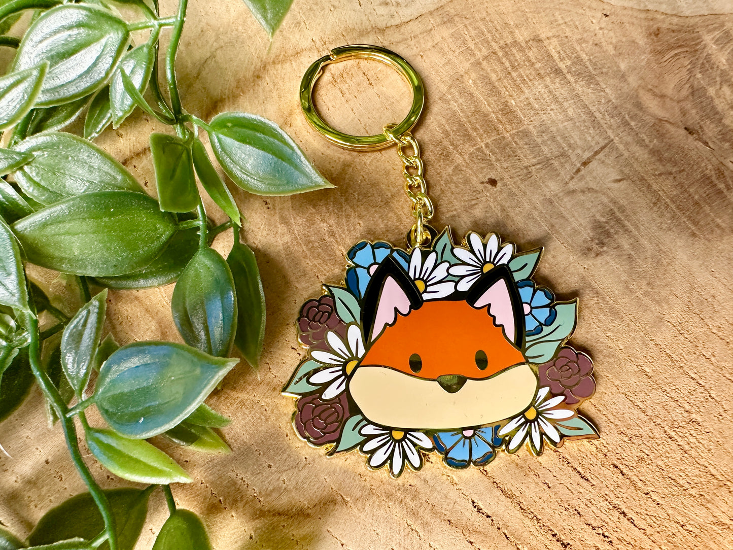 Fox & Flowers Metal Enamel Keychain