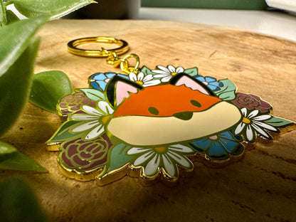 Fox & Flowers Metal Enamel Keychain