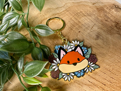 Fox & Flowers Metal Enamel Keychain