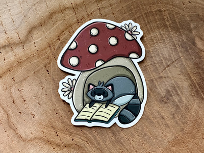 Autocollant Raccoon & Mushroom Die Cut