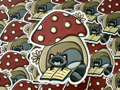 Autocollant Raccoon & Mushroom Die Cut