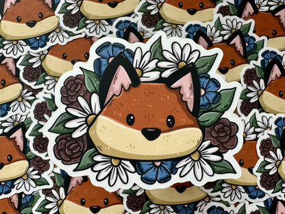 Autocollant Fox & Flowers Die Cut