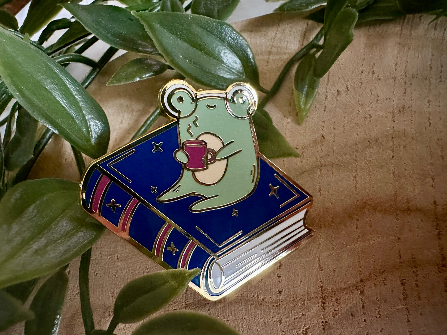 Froggie on Book Emaille-Anstecker