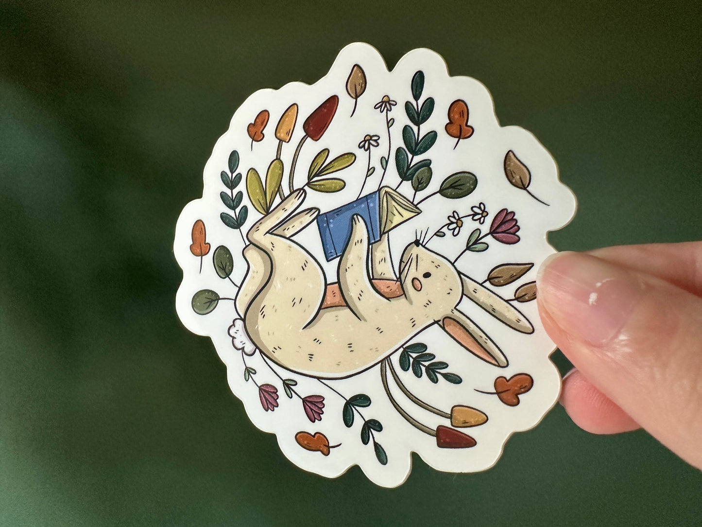 Reading Bunny Die Cut Sticker