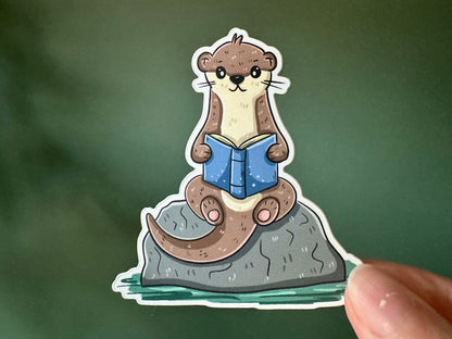 Reading Otter Die Cut Sticker