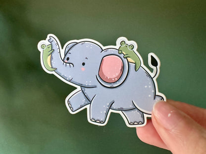 Froggie & Elephant Die Cut Sticker