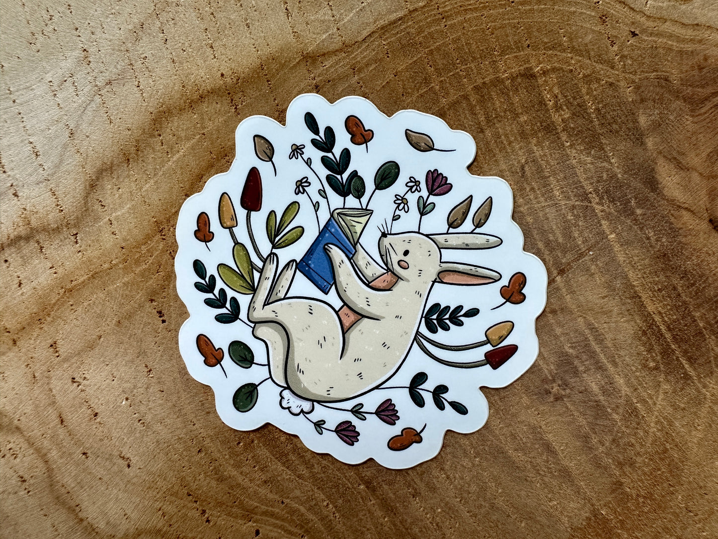 Reading Bunny Die Cut Sticker