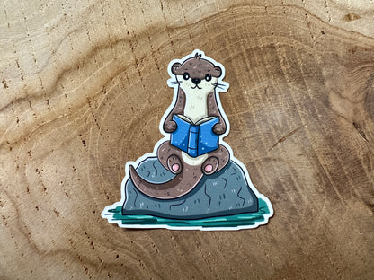 Reading Otter Die Cut Sticker