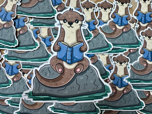 Reading Otter Die Cut Sticker