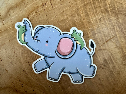 Froggie & Elephant Die Cut Sticker