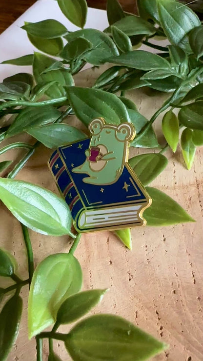 Froggie on Book Emaille-Anstecker