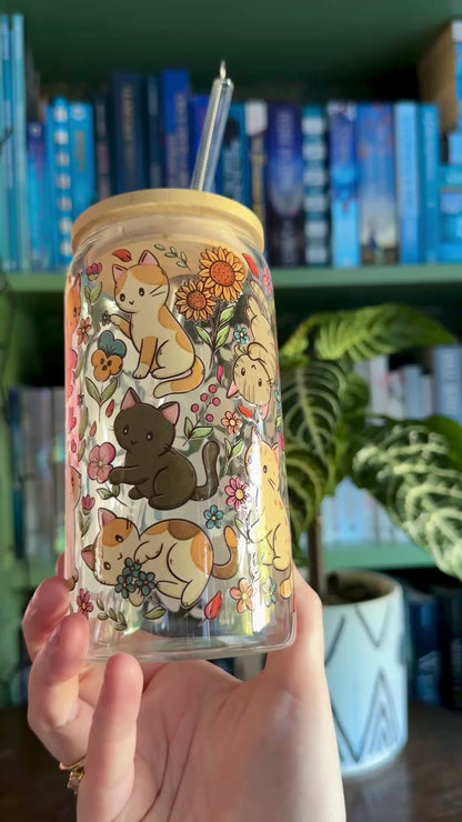 Cats & Flowers Glass Tumbler