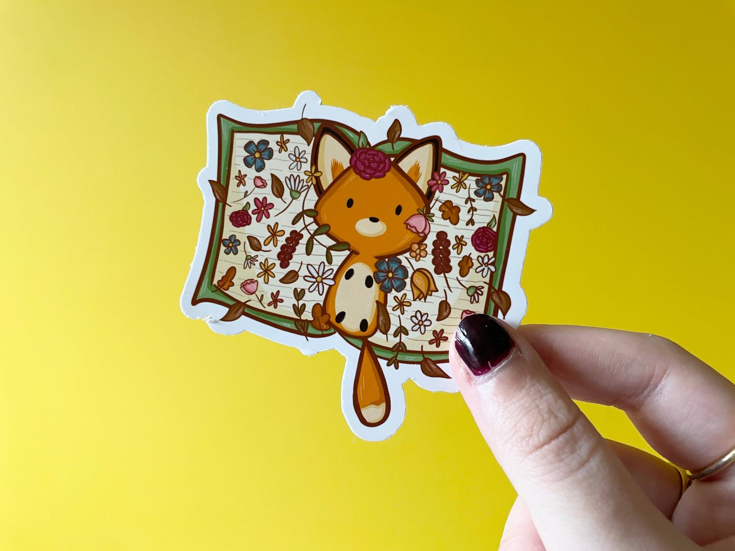 Fox & Flowers Die Cut Sticker