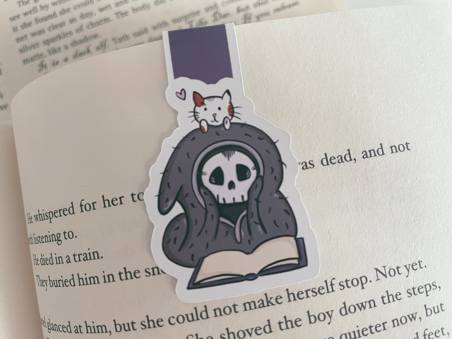 Death with Cat Reading Magnetic Bookmark Set