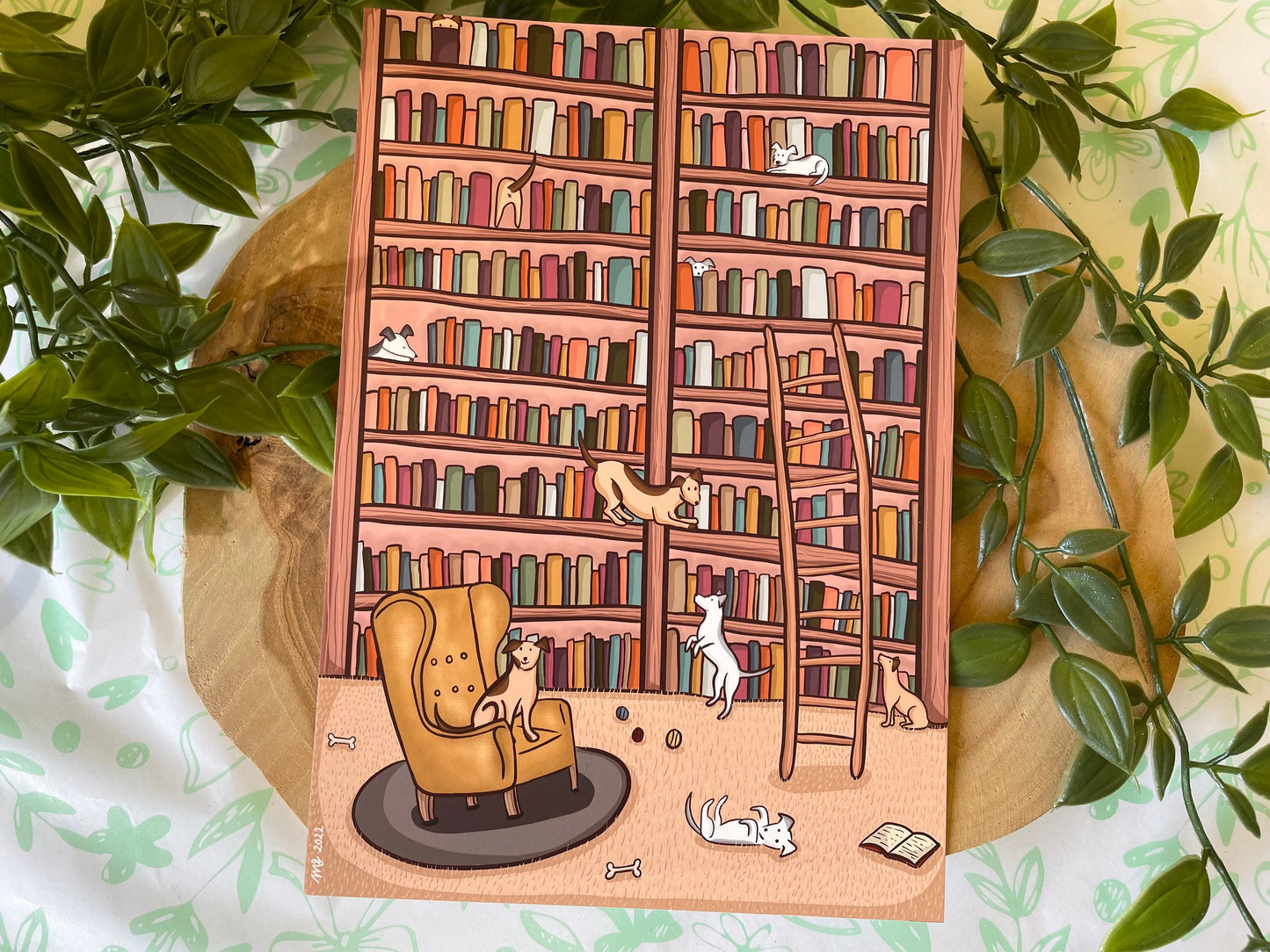 Dogs in the Library Art Print