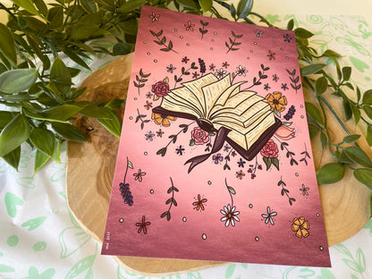 Open Book and Flowers Art Print