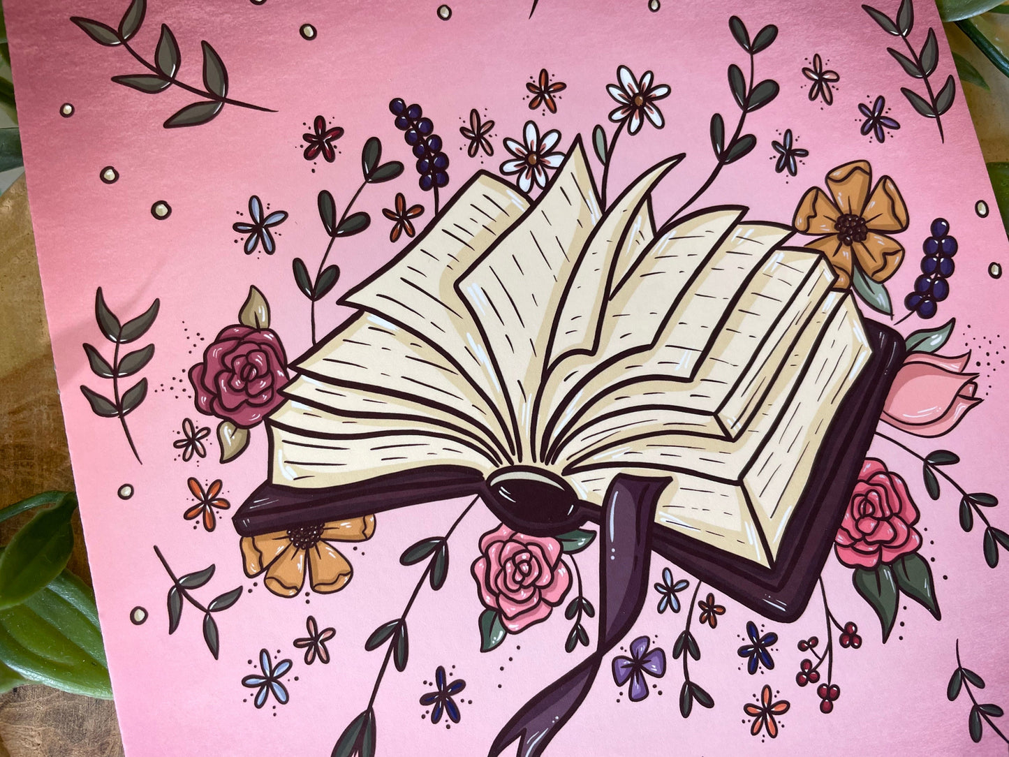 Open Book and Flowers Art Print