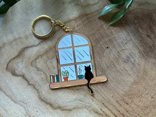 Windowsill Cat Metal Enamel Keychain